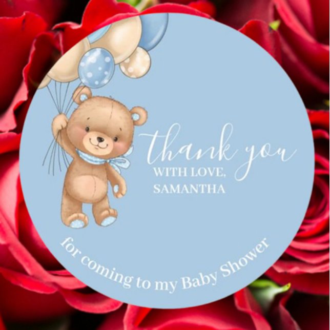 Adesivo Redondo Teddy Bear Balloons Obrigado (Express heartfelt gratitude with our Teddy Bear Balloons Thank You sticker. )