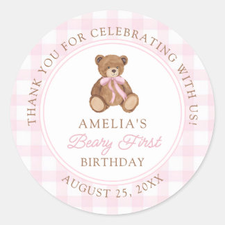 Adesivo Redondo Teddy Bear Beary First 1st Birthday Party