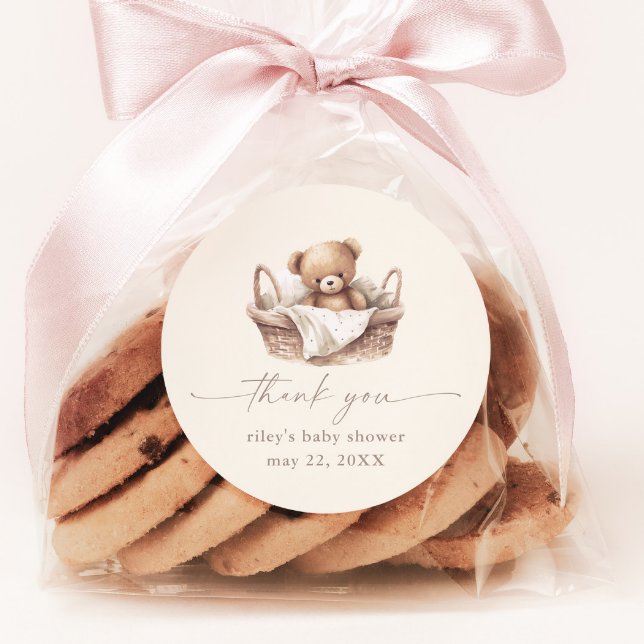 Adesivo Redondo Teddy Bear Boho Chá de fraldas Obrigado (Gender Neutral Teddy Bear Boho Baby Shower Thank You Favor Sticker.)