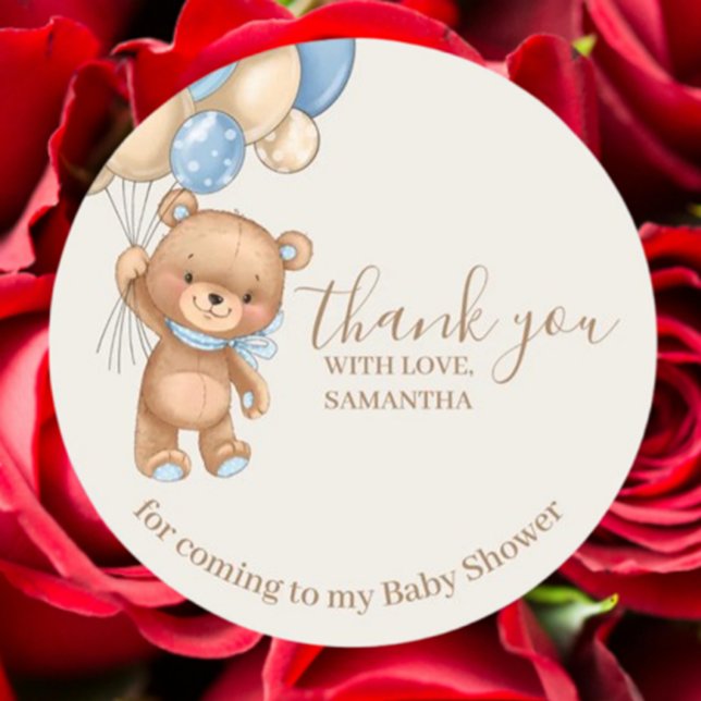 Adesivo Redondo Teddy Bear Brown Balloons Obrigado (Express heartfelt thanks with our Teddy Bear Brown Balloons Thank You Sticker)