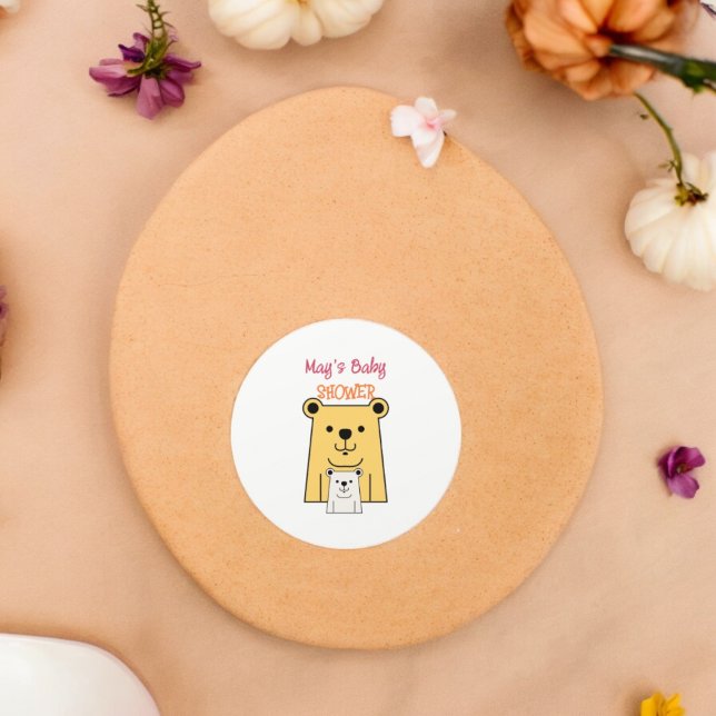 Adesivo Redondo Teddy Bear Cartoon (Bear baby shower party theme sticker,birthday party sticker,gift pack,envelope,return gift sticker)
