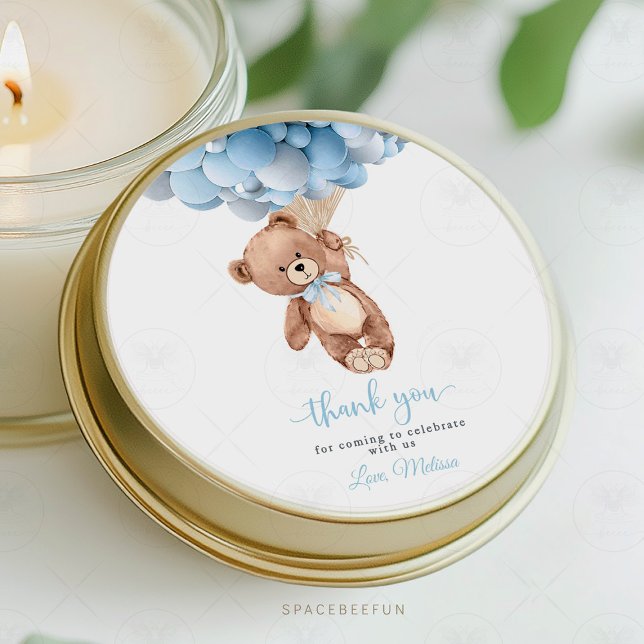 Adesivo Redondo Teddy Bear Chá de fraldas (teddy bear baby shower, baby shower sticker, teddy bear label, baby shower favor, bear theme sticker)