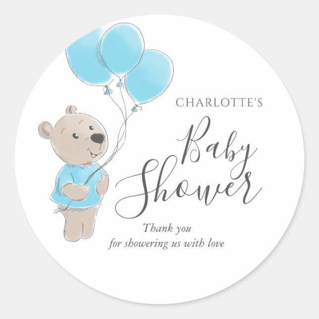 Adesivo Redondo Teddy Bear Chá de fraldas Boy Obrigado (Frente)