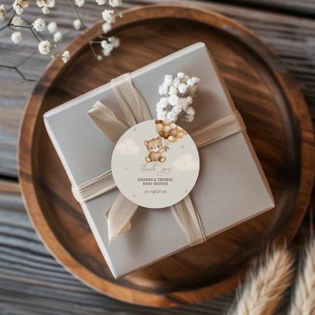 Adesivo Redondo Teddy Bear Chá de fraldas Neutro Obrigado (Criador carregado)