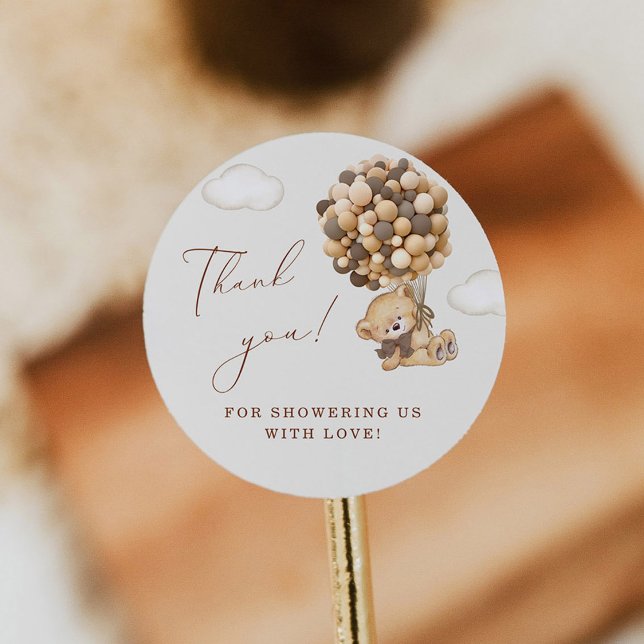 Adesivo Redondo Teddy Bear Chá de fraldas Obrigado (Criador carregado)
