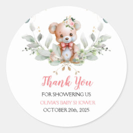 Adesivo Redondo Teddy Bear Chá de fraldas Obrigado Por