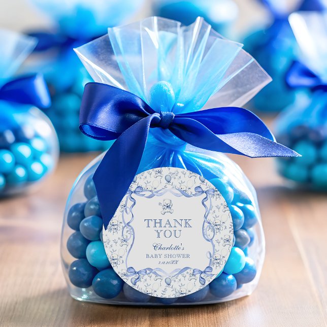 Adesivo Redondo Teddy Bear Chinoiserie Chá de fraldas Obrigado (Criador carregado)