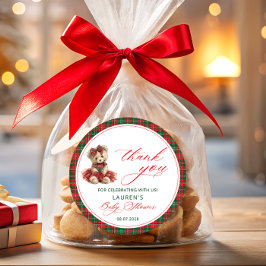 Adesivo Redondo Teddy Bear Christmas Girl Chá de fraldas Obrigado
