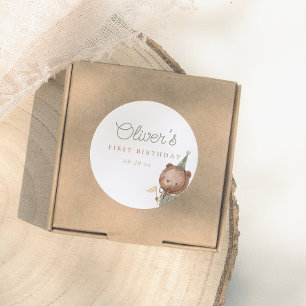 Adesivo Redondo Teddy Bear First Festa de aniversário