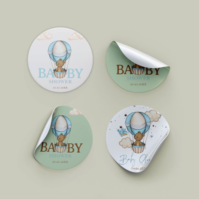 Adesivo Redondo Teddy Bear Hot Balloon Aurora Chá de fraldas (Teddy bear baby shower round sticker )