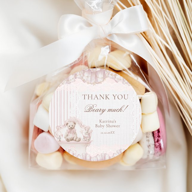 Adesivo Redondo Teddy Bear Nursery Theme Baby Shower Thank you (Criador carregado)
