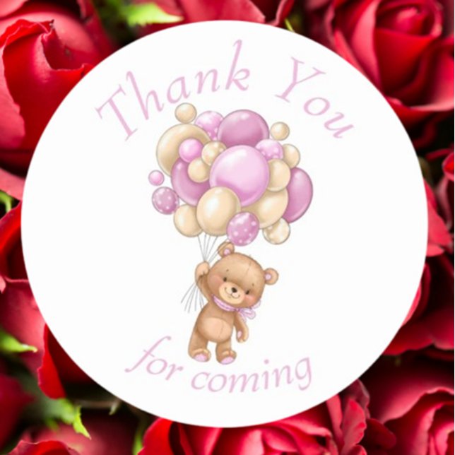 Adesivo Redondo Teddy Bear Pink BALLOON obrigado você (Express heartfelt gratitude with our Teddy Bear Pink Balloon thank you stickers)