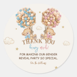 Adesivo Redondo Teddy Bear Pink Blue Balões Gênero Revelar Obrigad