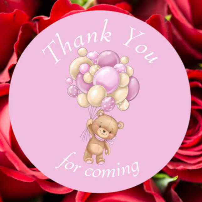 Adesivo Redondo Teddy Bear Pink obrigado você (Express heartfelt gratitude with our Teddy Bear Pink thank you stickers)