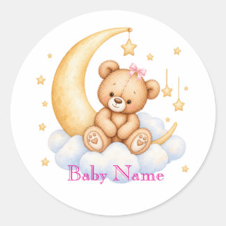 Adesivo Redondo Teddy Bear Sitting Baby Shower Round Stickers