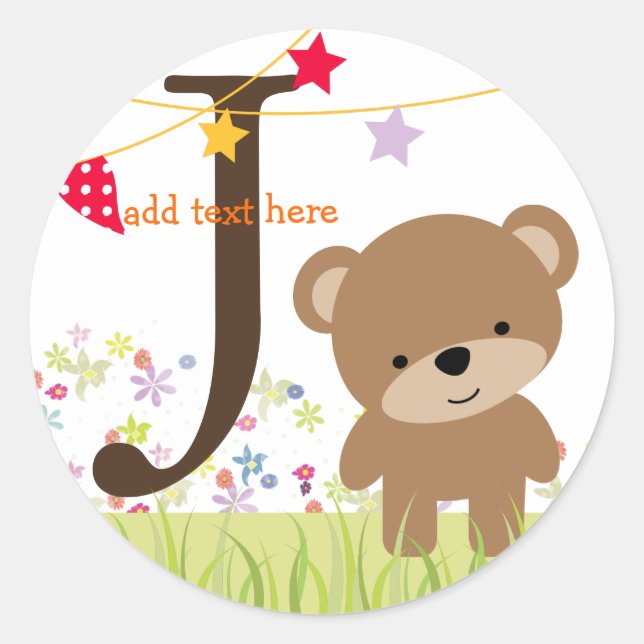 Adesivo Redondo Teddy Bear Stickers/Adicionar monograma (Frente)