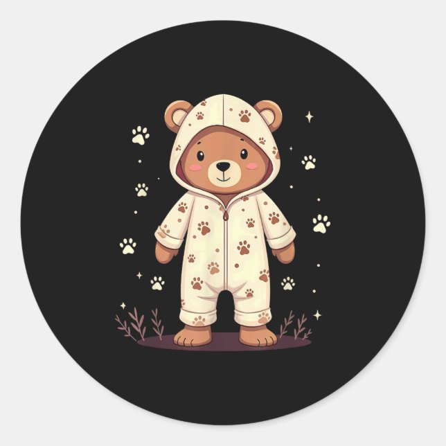 Adesivo Redondo Teddy Bear Wearing Pajamas  (Frente)
