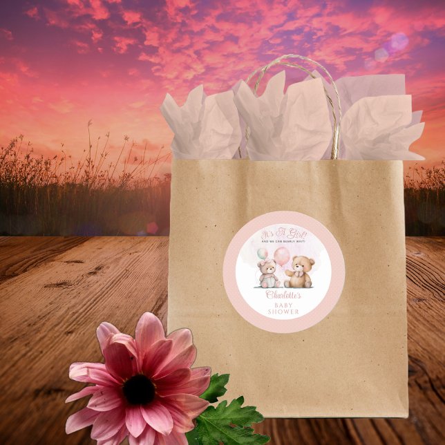 Adesivo Redondo Teddy Bears É uma garota Chá de fraldas de espera (Criador carregado)