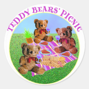 Adesivo Redondo Teddy Bears Picnic