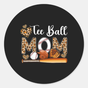 Adesivo Redondo Tee Ball Cute Mãe Leopardo Costume Baseball Mãe