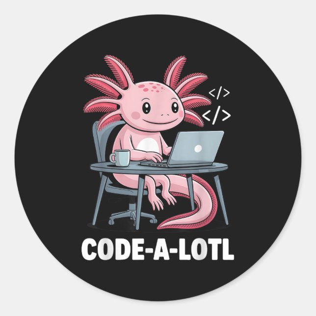 Adesivo Redondo Tee De Coalotl Funny Axolotl Para Programadores (Frente)