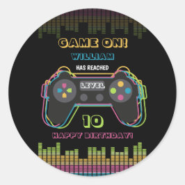 Adesivo Redondo Teen Gaming Gamer Video Game Player Retro Birthday