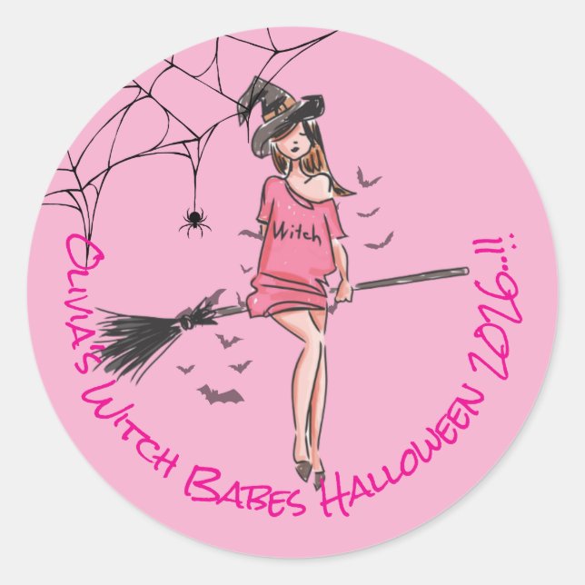 Adesivo Redondo Teen Girl Witch Babs Festa de Halloween (Frente)