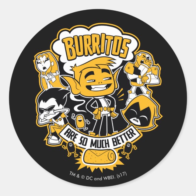 Adesivo Redondo Teen Titans Go! | Beast Boy "Burritos São Melhores (Frente)