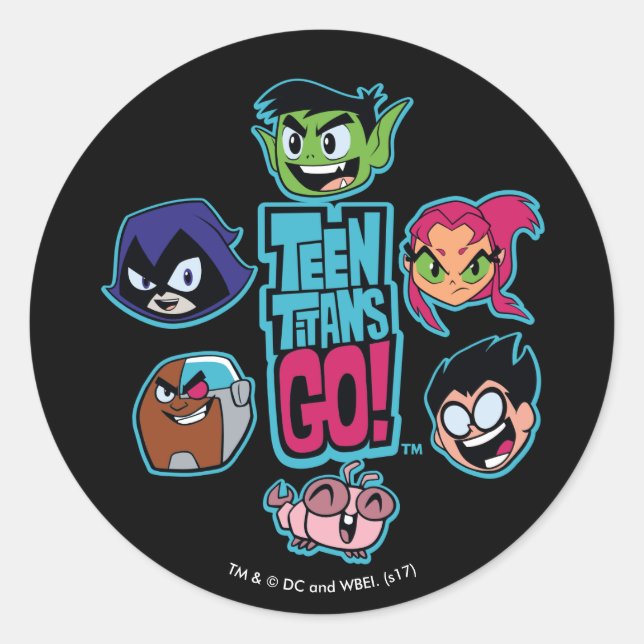 Adesivo Redondo Teen Titans Go! | Padrão da cabeça dos Titans (Frente)