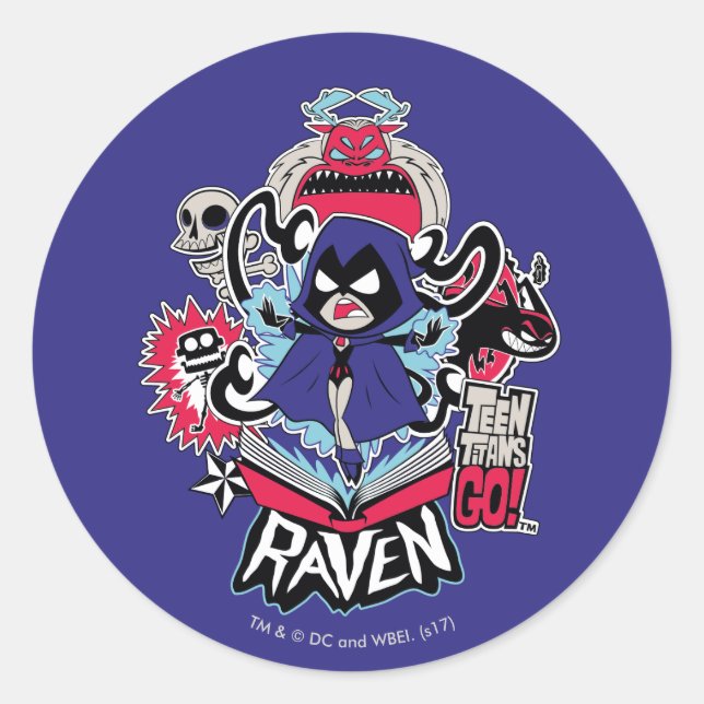 Adesivo Redondo Teen Titans Go! | Raven Demonic Powers Graphic (Frente)