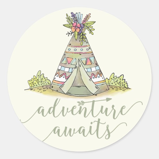 Adesivo Redondo Teepee Adventure inicia o Favor do Sticker (Frente)