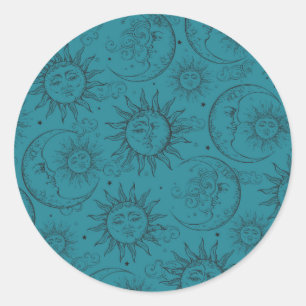 Adesivo Redondo Teerão Magic Vintage Celestial Sun Moon Stars