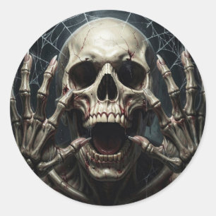 Adesivo Redondo Teias de Aranha, Crânio e Ossos Assustador Hallowe