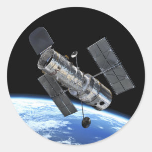 Adesivo Redondo Telescópio Espacial Hubble em Órbita Terrestre Fot