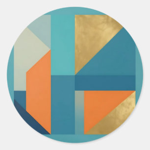 Adesivo Redondo Télica Laranja Dourado Geométrico Abstrato