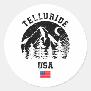 Adesivo Redondo Telluride Colorado Estação de Esqui Esqui Alpino A