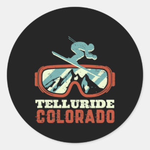 Adesivo Redondo Telluride Colorado Vintage Retro Skiing E Snowbo