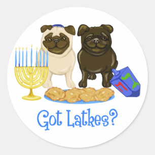 Adesivo Redondo Tem Latkes? Hanukkah Pug Stickers