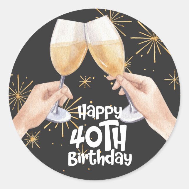 Adesivo Redondo Tema aniversário de 40 anos preto e Dourado (Frente)
