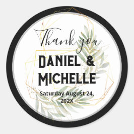 Adesivo Redondo Tema Botânico do Casamento Dourado Preto Arrancado