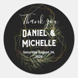 Adesivo Redondo Tema Botânico do Casamento Dourado Preto Arrancado