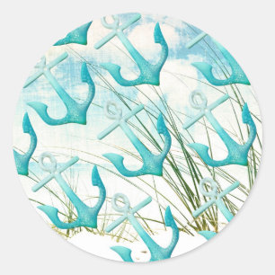 Adesivo Redondo Tema Costeiro Costeiro Costeiro do Oceano de Praia