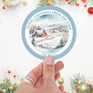 Adesivo Redondo Tema da Fazenda Personalizada Natal Azul