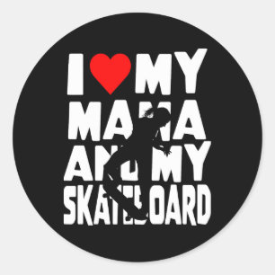 Adesivo Redondo Tema da Garota de Skate Eu Amo a Mamãe e Meu Skate