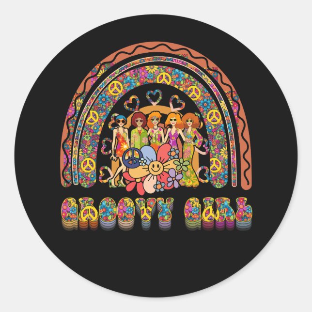 Adesivo Redondo Tema da Groovy Girl 60s Figurino Cute 70s - Chuva  (Frente)