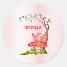 Adesivo Redondo Tema das Fairies Bonito Aniversário Rosa Verde