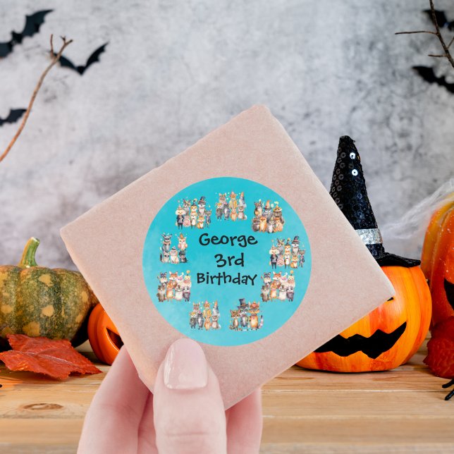 Adesivo Redondo Tema de Animais de Festa para o Aniversário do Hal (Criador carregado)