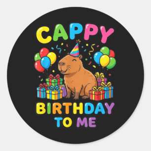 Adesivo Redondo Tema de Aniversário de Capivara Kawaii Menina Fest
