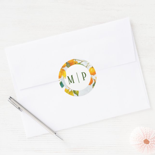 Adesivo Redondo tema de aquarela laranja Cores brilhantes (Envelope)