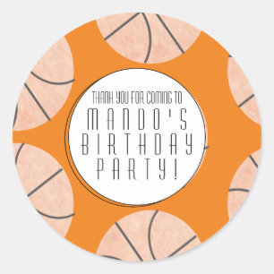 Adesivo Redondo Tema de basquete Festa de aniversário desportiva 